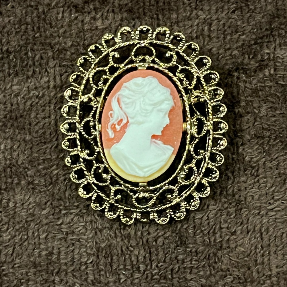 Vintage Cameo Brooch with Gold Filigree